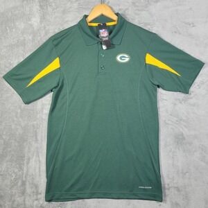 Green Bay Packers Shirt Mens Small Polo Green Yellow Cool Base Majestic NFL